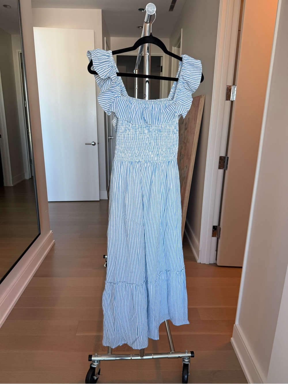 Vineyard Vines Ruffle-Strap Maxi Dress in Light Blue Stripe